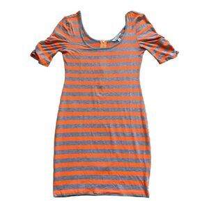 Speechless Orange Gray Striped Scoop Neck Bodycon Mini Dress | Medium